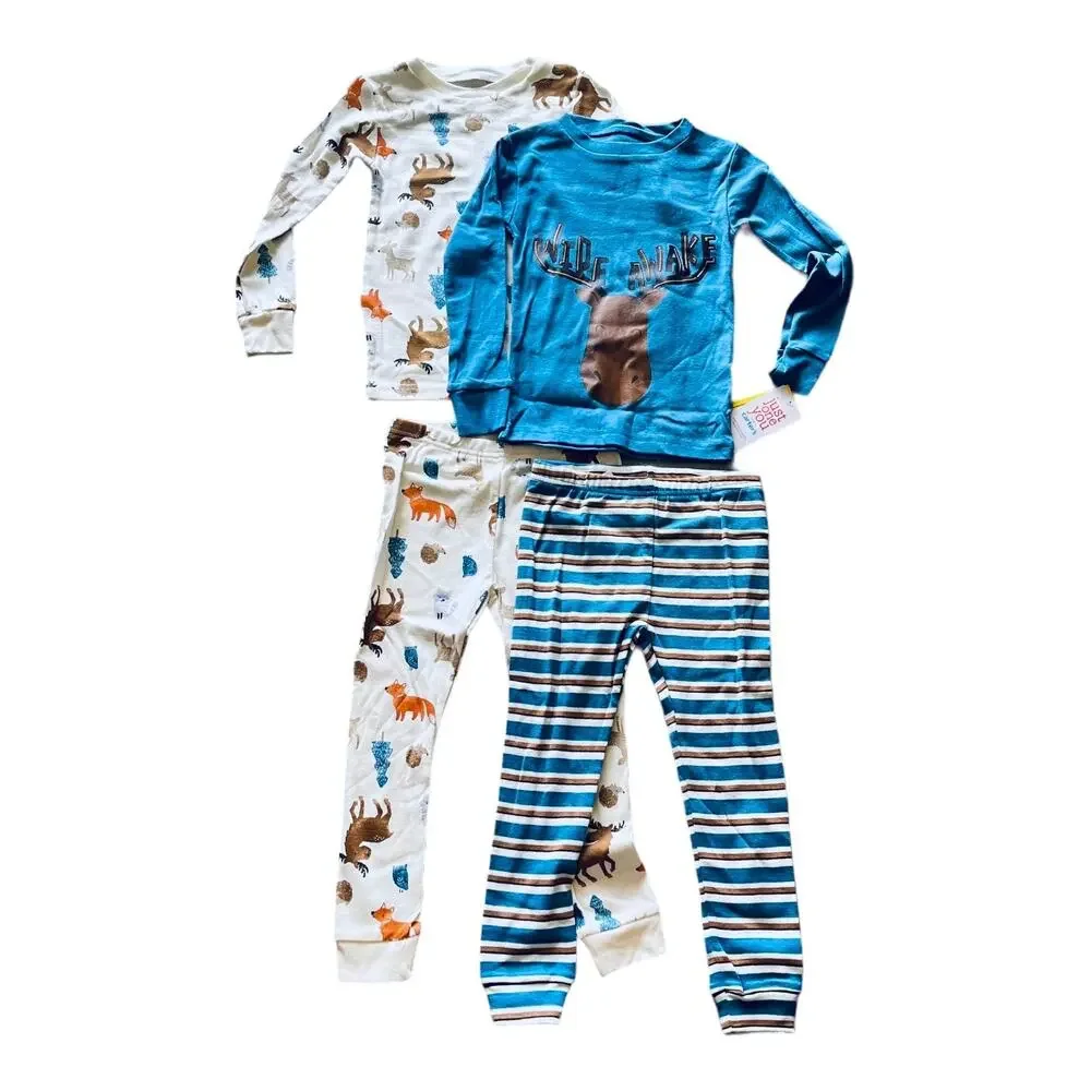 NEW Toddler 4PC Moose LONG SLEEVE SNUG FIT 3T PAJAMAS Carters BoysPJS Tops Pants
